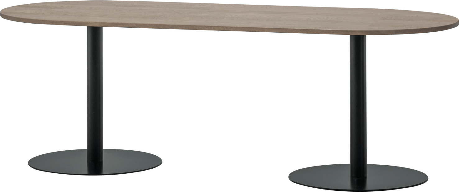 Spisebord WOOOD Tablo ovalt i egetræ, pebble grey, limede egetræslister, sort metalben, L220ÃB90 cm, FSC mix-certificeret